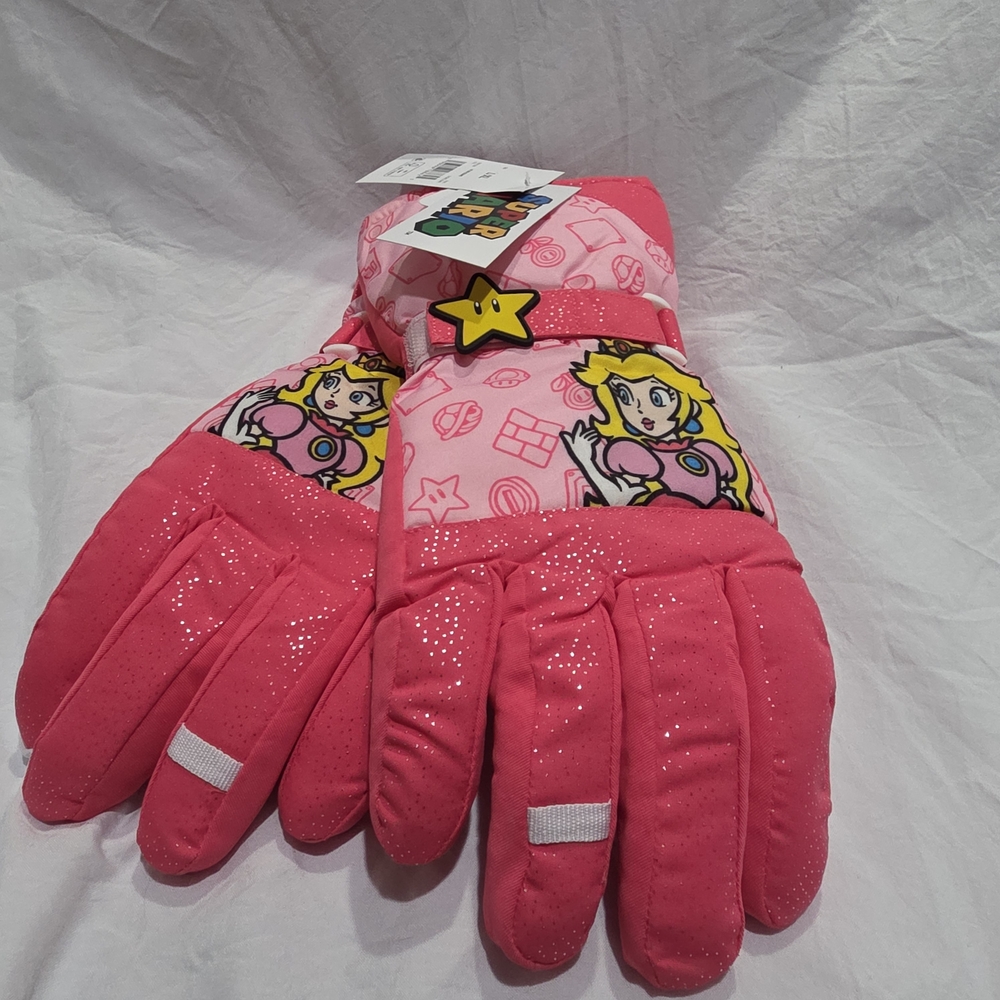 Princess‎ Peach Girls Ski Snowboard Gloves L/XL Super Mario 3M Official Nintendo